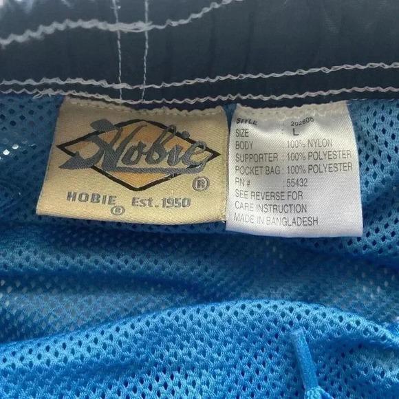 Hobie Swim Trunks Mens Size L Blue White Drawstring Lined Board Shorts 90's - Picture 7 of 10